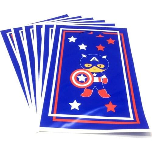 Captain America Theme 6pcs/lot Plastic Gift Bags Children Birthday Party Loot Bag Supplies Marvel Theme Snack Bag Decoration