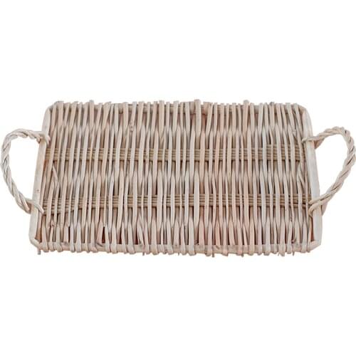 Wicker Basket Storage Tray Environmentally Non-toxic Square Shape Rattan Durable With Handle
