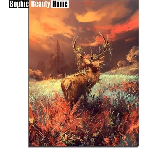 Full DIY 5D Diamond Painting Cross Stitch Deer In Grass Diamond Embroidery Pattern Rhinestones Diamond Mosaic Home Decor 060602
