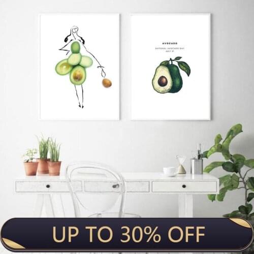 Scandinavian Style Avocado Poster Canvas Painting Fruit Girl Wall Pictures For Living Room Nordic Decoration Home Art