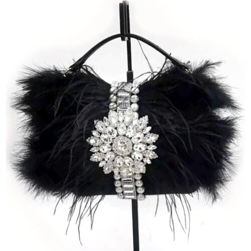 Luxury Real Ostrich Feathers Handbag Evening Bags Womens Pouch Purse Luxury Diamond Women Bags Evening Party Clutch Bag