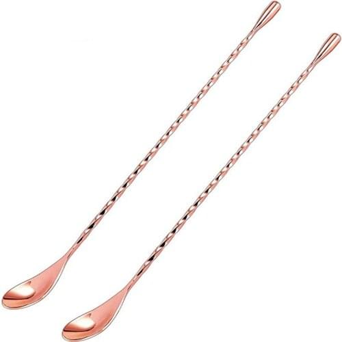 Rose Gold Cocktail Spoon Bar Stirring Spoon Mixing Shaker Spoon Long Handle Stainless Steel Spiral Pattern , 12 Inch