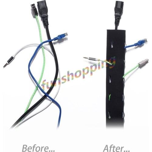 1m/39" Cable Management Sleeve, Flexible Neoprene Cable Wrap Wire Cord Hider Cover Organizer System for PC/ TV/ Office/ Phones