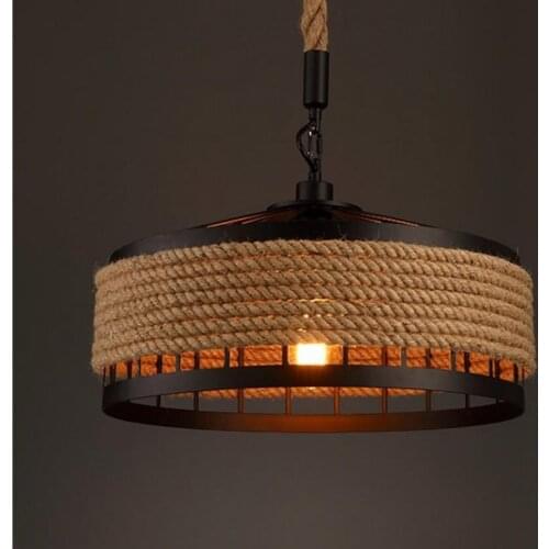 Rural Hemp Rope Restaurant Chandelier Personality Nordic Clothing Store Milk Tea Shop Round Wrought Iron LED Creative Chandelier