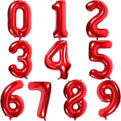 16 32 40 inch number balloons Big Red Figure Foil Balloon Wedding Birthday Party Decoration Balloons