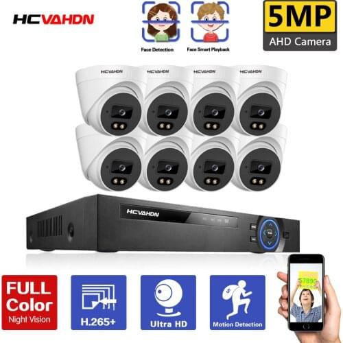 HCVAHDN H.265 5MP 8CH CCTV DVR Security Camera System Set 4/8PCS 5MP Outdoor Color Night Vision Camera Video Surve