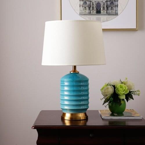 Nordic Simple Blue Ceramic Table Lamp for Bedroom Living Room Study Room Bedside Lamp Household Decorative Ceramic Table Lamp