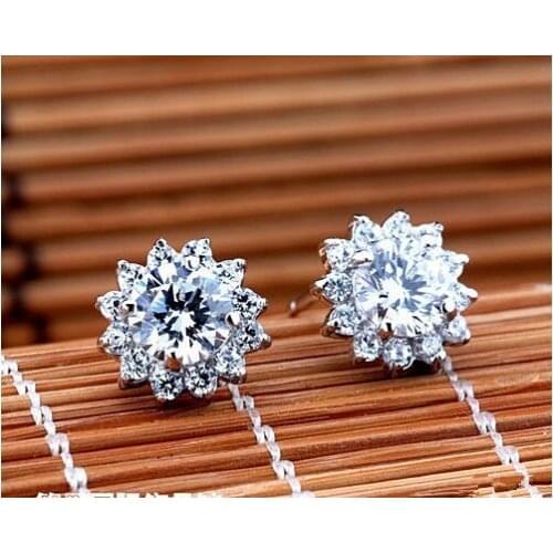 TE205 Luxury Quality 2 Carats SONA Simulated Gem Studded Earrings,silver plated color Wedding Jewelry,Sunflower Earrings