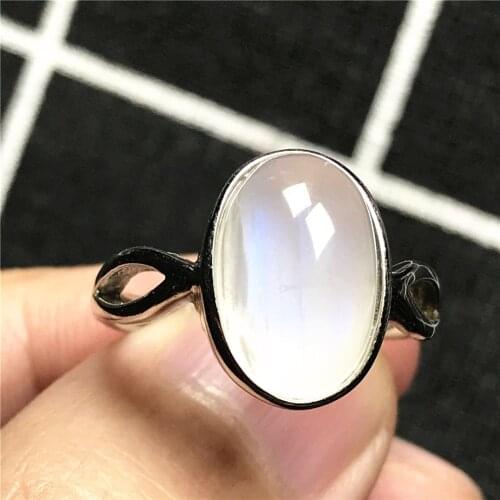 Top Natural Blue Light Moonstone Ring For Woman Lady Man Crystal Silver 13x10mm Oval Beads Love Gift Adjustable Size Ring AAAAA