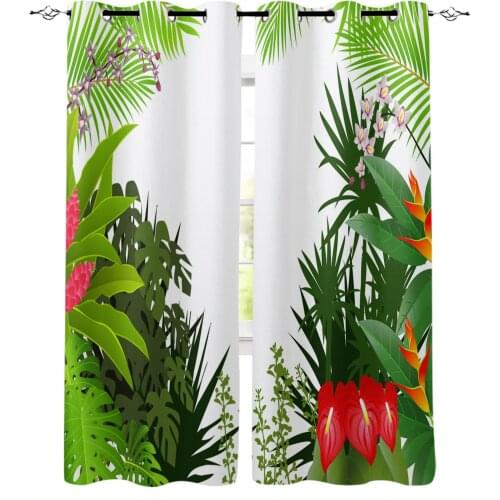 Tropical Jungle Plant Leaves Flower Green White Blackout Curtains For Boy Girl Bedroom Kids Curtains For Living Room Decoration