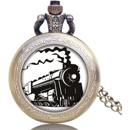 Locomotive Loco Train Front Vintage Man Woman Pocket Watch Necklace Chain Gift for Man Woman