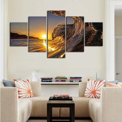Waterproof Ocean Sea Wave Wall Art Decor for Living Room Sunrise Sea Picture Artwork Nature Pictures Seascape Print Painting