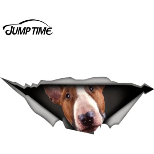 Jump Time 13cm x 4.9cm Bull Terrier Sticker Torn Metal Decal Wild Animal Funny Car Stickers Window Bumper 3D Car Styling