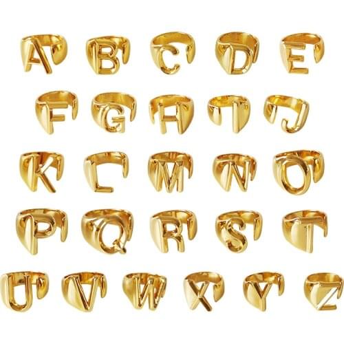 Wbmqda Hollow A-Z Letter Gold Color Metal Adjustable Opening Ring Initials Name Alphabet Female Party Party Jewelry