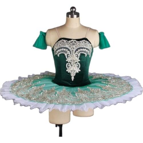Green Velvet Professional Pancake Tutu Dress for Girls and Women Ballet Dance Wear Stiff Tulle Classical Tutus Costume BLL420
