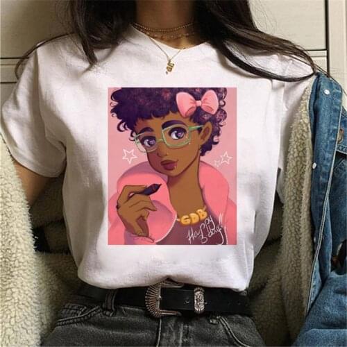 WVIOCE New Harajuku 90s Girls Aesthetics Tshirt Fashion Casual T Shirt Women Cartoon Black Girls Print Short Sleeve Tops Tees