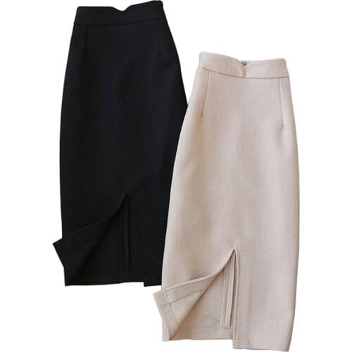 High waist woolen skirt women autumn winter skirt package hip office lady blazer knee-elngth step skirt