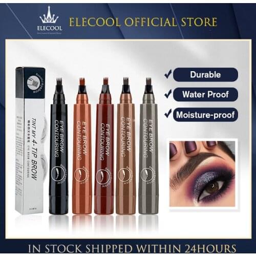 Liquid Eyebrow Pencil Waterproof Eyebrow Pencil 4 Fork Tip Fine Sketch Eyebrow Tattoo Color Pen Liquid Water Eyebrow Pen TSLM1