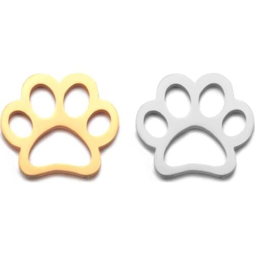 10pcs/Lot Stainless Steel Cute Dogs Paw Charms DIY Connectors Making Bracelet Necklace Accessories 11*12mm