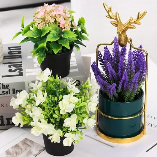 3pcs Artificial Flowers Potted Lavender Eucalyptus Plants Greenery in Pots Faux Houseplant for Home Decoration Green Bonsai
