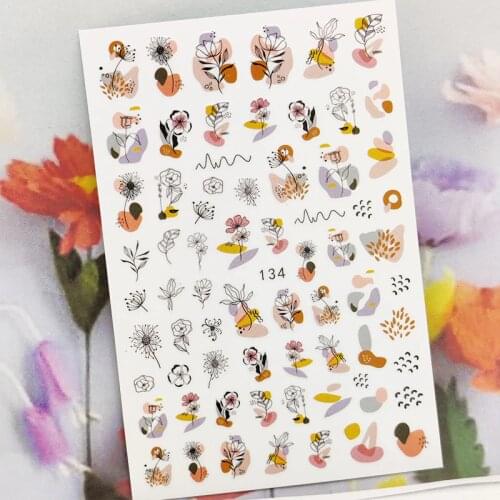 3D Nail Stickers Summer Design Nail Foil Beautiful Flowers Bouquet Line Glue Sticker for Manicure Cute Nail Art Decoration