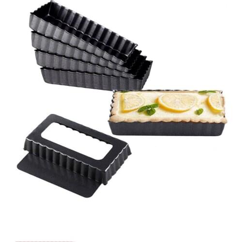 4in Fluted Pie Tart Pan Mold Rectangle Baking Nonstick Removable Bottom Quiche Tool Cake Mold Baking Tools Kitchen Accessories