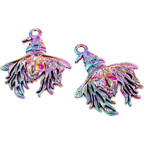 5pcs/lot Rainbow Color Alloy Scary witch pendant Charms fit Necklace Halloween Christmas pendant for womens Men Jewelry Making