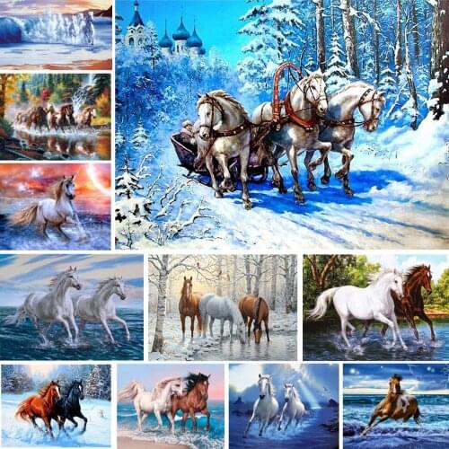 5D DIY Diamond Painting Full Round Horse Cross stitch Kits Mosaic Picture of Rhinestones Decor Gift Diamond Embroidery Animals