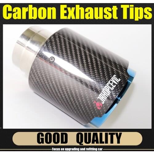 Car Glossy Carbon Fiber Muffler Tip Exhaust System Pipe Mufflers Nozzle Universal Straight Stainless Blue For Akrapovic
