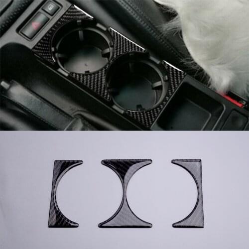 Black Carbon Fiber 3Pcs Interior Water Cup Holder Panel Trim Fit for BMW 3 Series E46 1998 1999 2000 2001 2002 2003 2004 2005