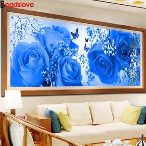 DIY 5D Diamond Embroidery Blue rose flowers full square round Diamond Painting Cross Stitch Kits Diamond Mosaic,home decoration