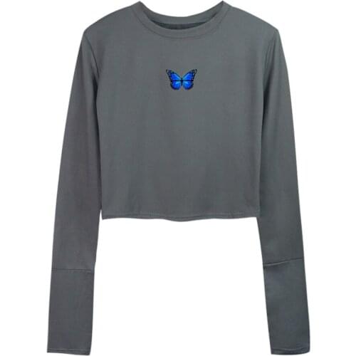 Women Butterfly Top Sexy Cotton O Neck Tees Fashion Long Sleeve T-shirt for Lady Tops Clothes Graphic Tees Hip Hop 90s Pant Set