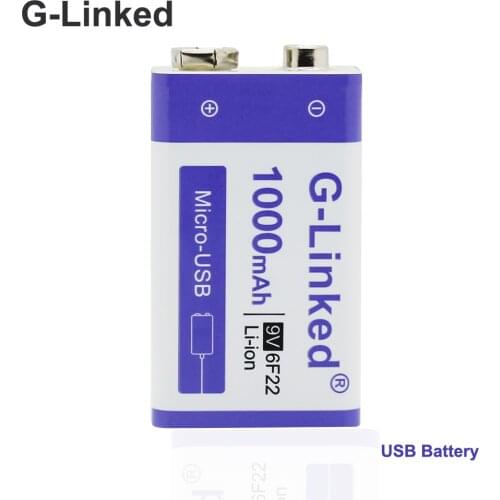 G-Linked 1PC 9V Micro USB Rechargeable Battery Lithium 6F22 9V Li-ion Battery for Multimeter Smoke Alarm Metal Detector Battery