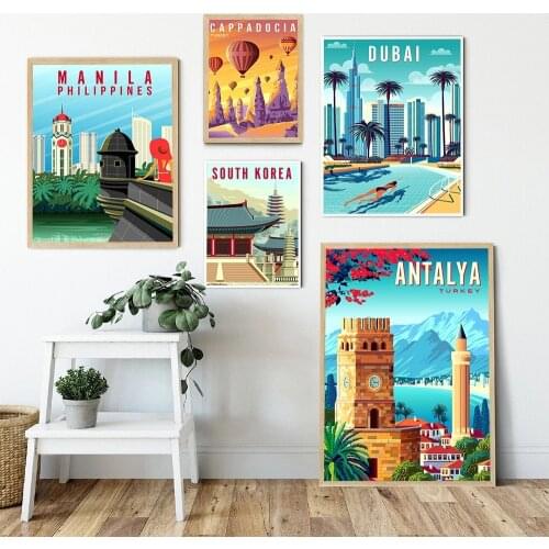 Hd Print Canvas Art Painting Turkey Dubai South Korea Israel Philippines Vintage Travel Cities Landscape Poster Wall Art Picture