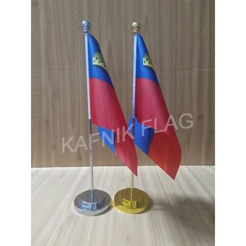 KAFNIK,Liechtenstein Office table desk flag with gold or silver metal flagpole base 14*21cm country flag free shipping