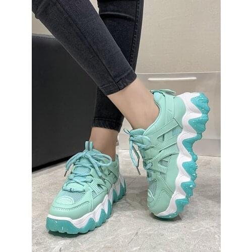 Fashion Chunky Sneakers Women 2021 spring new Breathable Mesh Thick Sole Platform Sneakers Woman Lace Up jogging Casual Shoes
