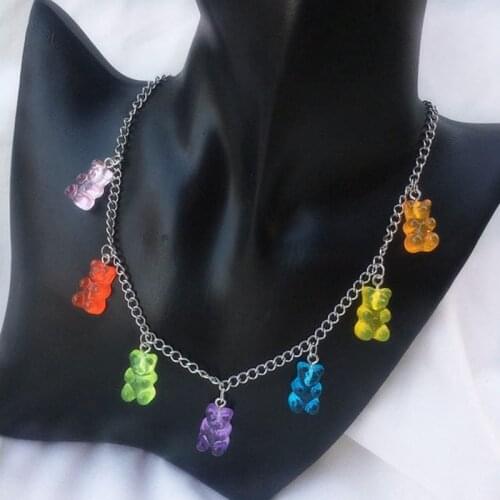 Cute candy color cartoon bear necklace DIY handmade colorful resin bear fresh necklace jewelry