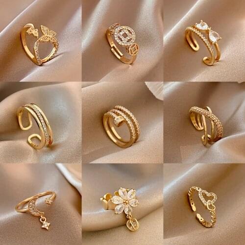 Fashion Design Heart-shaped Cross Twist Opening Women' rings Female Butterfly Flower Geometric Personality Korean Ring Wholesale
