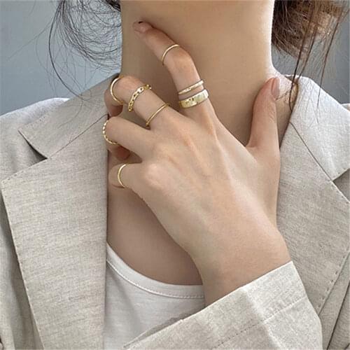 7 Pcs/set Punk Twist Joint Ring Sets For Women Hiphop Minimalist Gold Silver Color Geometric Rings Party Fashion Jewelry A949