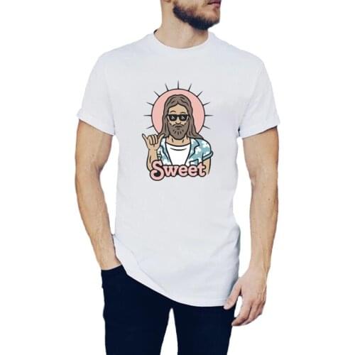 START WITH JESUS STAY WITH JESUS END WITH JESUS T-Shirt Funny Cartoon Jesus Sweet Graphic Tops Cotton Summer Casual Tee