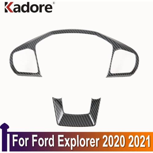For Ford Explorer 2020 2021 ABS Carbon Fiber Car Steering Wheel Cover Trim Sticker Interior Accessories Car-styling Sticker