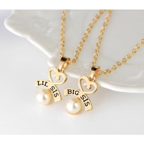 2pcs/set Heart Big SIS LIL SIS Necklace For 2 Handstamped BFF Couple Chains Pendant Family Necklace Engraved Girl Sister Gift