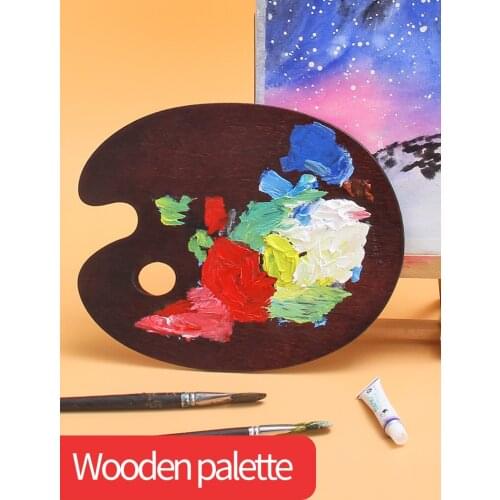 Oil Painting Palette Oval Square Wooden Small Acrylic Paint Pan Seal Oil Solid Wood Large Gouache Painting Art Supplies