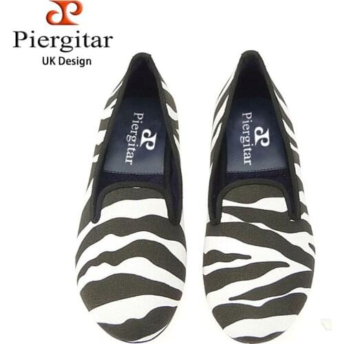 Piergitar new style Handmade women fabric shoes design of zebra-stripe prom and banquet Loafers Party womens flats size us5-11