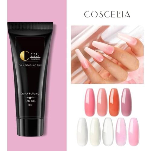 COSCELIA Poly Nail Gel Extension 15ml Glitter Gel Polish All For Manicure Poly Builder Gel Semi Permanent Soak Off Nails Art