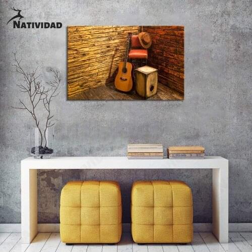 Nordic Fashion Poster Corner Guitar Building Block Picture Modern Abstract Canvas Painting Living Room Bedroom Home Decoration