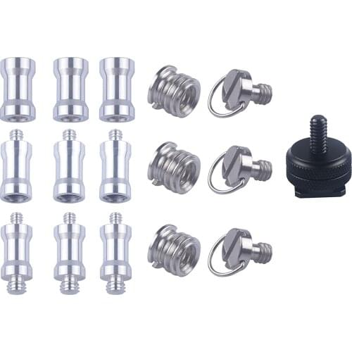 Tripod and Camera Adapter Set, 16 Pcs 1/4 Inch and 3/8 Inch Converter Threaded Screws 1/4" Hot Shoe Adapter Mount Camera Ball