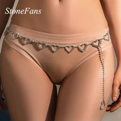Stonefans Fashion Bling Rhinestone Heart Belly Chain Belt Jewelry for Women Love Pendant Crystal Waist Body Chain Accessories
