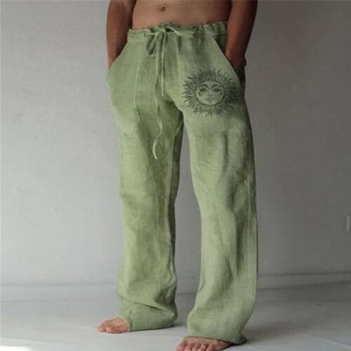 Summer Vintage Men Cotton Linen Oversized Jogger Trousers Hip Hop Avatar Print Male Plus Size Loose Wide Leg Pants Men