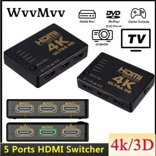 WVVMVV HDMI-compatible Switcher 5 Port HD 4K 1080P Switch Selector Splitter With Hub IR Remote Controller For HDTV DVD TV BOX Z2